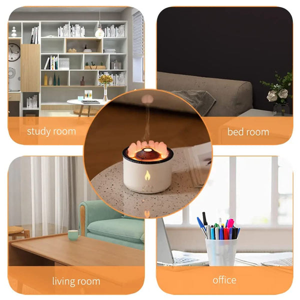 Plastic Essential Oil Diffusers Aroma Diffuser Atomizing Humidifier Volcano Flame Spray Mist Humidifier Waterless Auto Shut-Off Protection Aromatherapy Diffuse for Home Office with Remote
