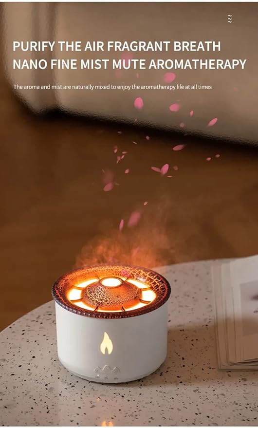 Plastic Essential Oil Diffusers Aroma Diffuser Atomizing Humidifier Volcano Flame Spray Mist Humidifier Waterless Auto Shut-Off Protection Aromatherapy Diffuse for Home Office with Remote