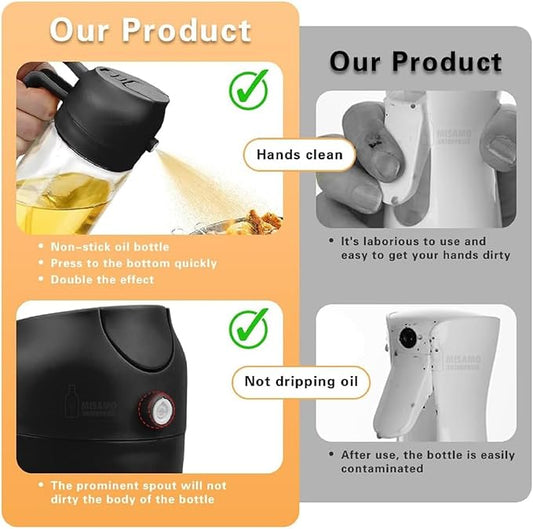 Satyaveer Ltd 2-in-1 Glass Oil Dispenser & Sprayer for Cooking, 500ml Olive Oil Spray Bottle with Handle, Fine Mist & Pour Spout, Leak-Proof for Air Fryer, Salad, BBQ & Kitchen (Black)